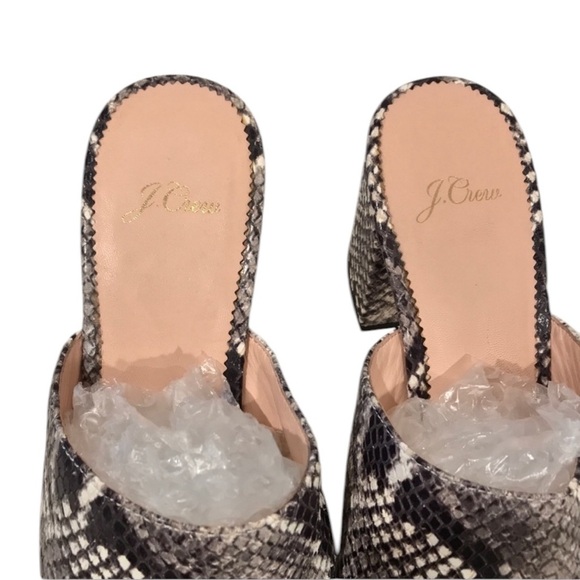 J. Crew Leather Snakeskin Block Heel Almond Toe Mules Shoes Sz. 8.5 Excellent - Picture 8 of 11